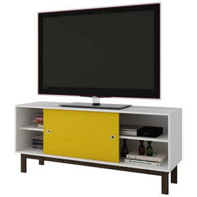 Manhattan Comfort Solna Splayed Leg TV Stand in White and Yellow.-Minimal & Modern