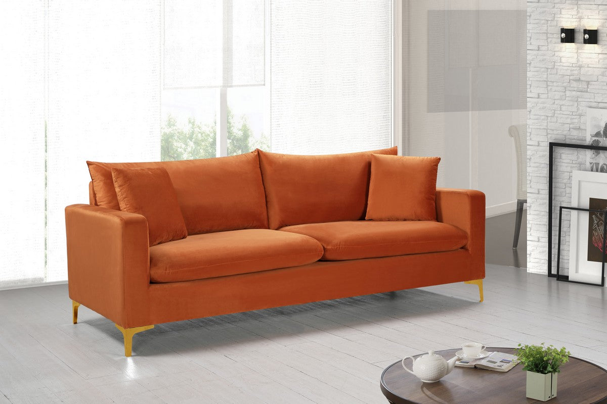Meridian Furniture Naomi Cognac Velvet Sofa
