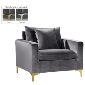 Meridian Furniture Naomi Grey Velvet ChairMeridian Furniture - Chair - Minimal And Modern - 1