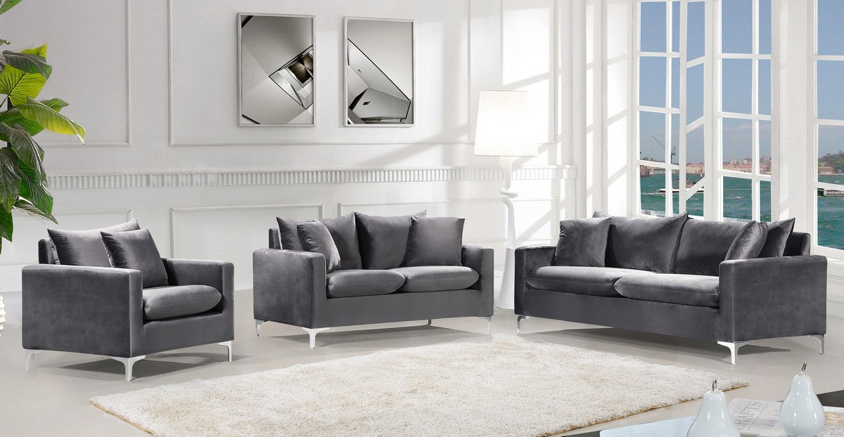 Meridian Furniture Naomi Grey Velvet Sofa