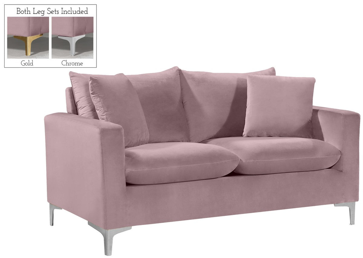 Meridian Furniture Naomi Pink Velvet Loveseat
