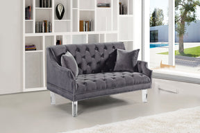 Meridian Furniture Roxy Grey Velvet Loveseat
