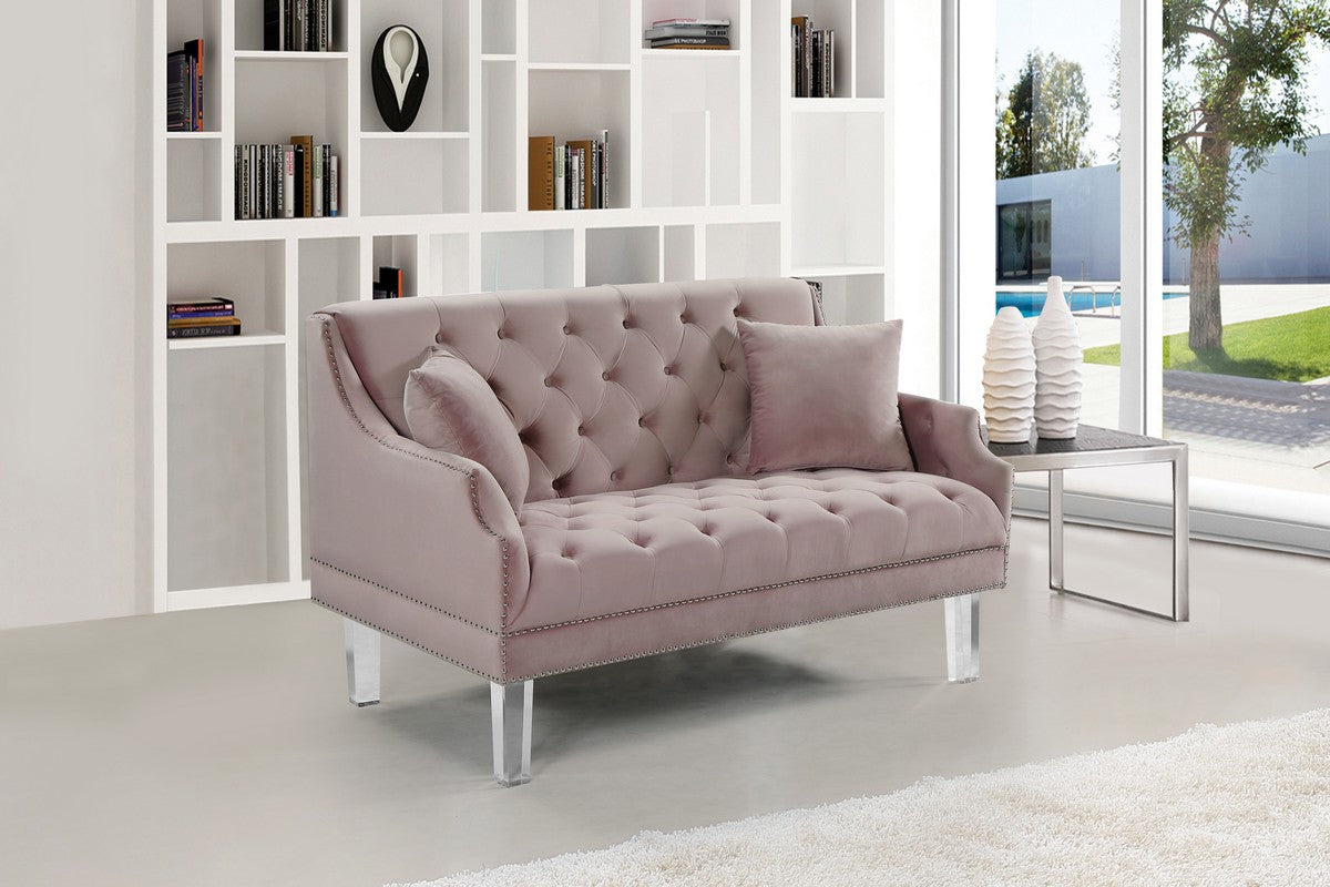 Meridian Furniture Roxy Pink Velvet Loveseat