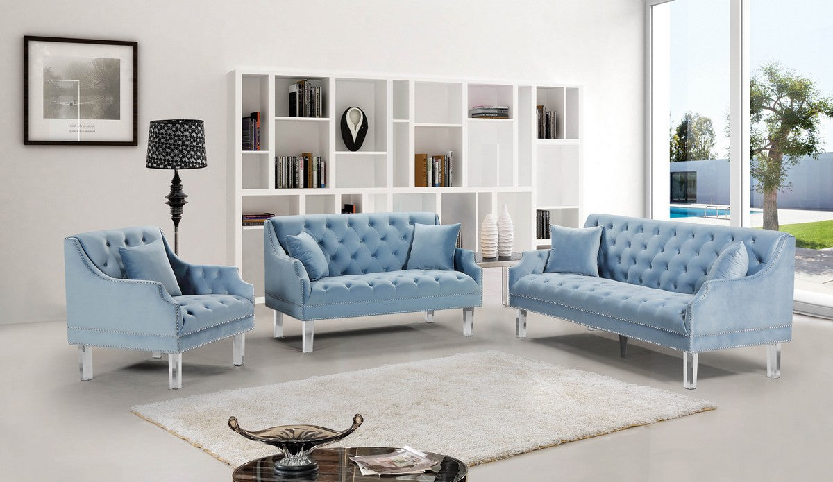Meridian Furniture Roxy Sky Blue Velvet Loveseat