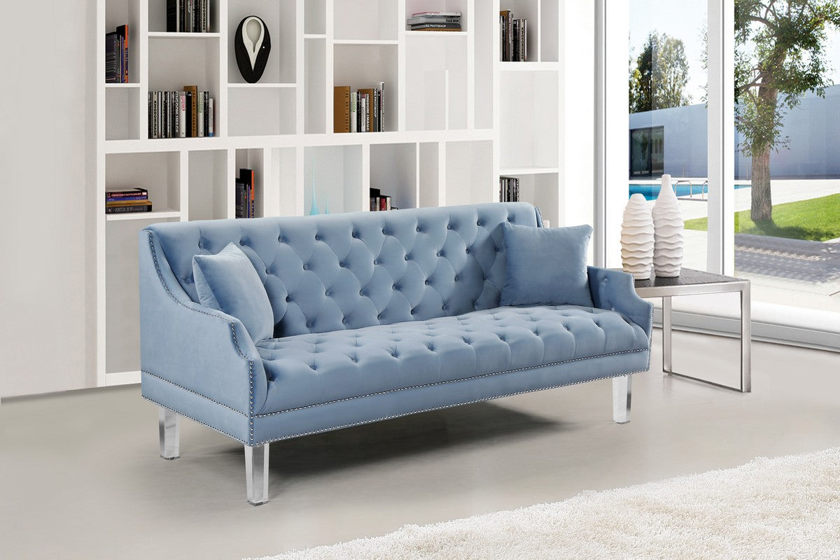 Meridian Furniture Roxy Sky Blue Velvet Sofa