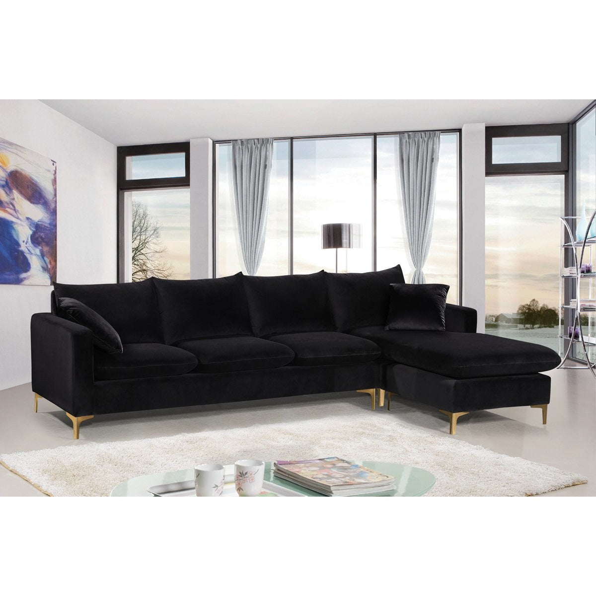 Meridian Furniture Naomi Black Velvet 3pc. Sectional-Minimal & Modern