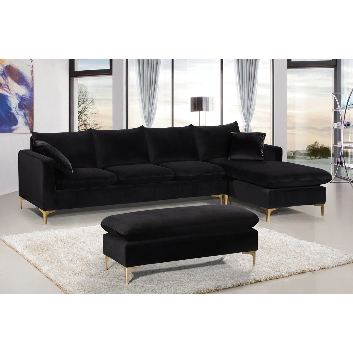 Meridian Furniture Naomi Black Velvet 2pc. Reversible Sectional