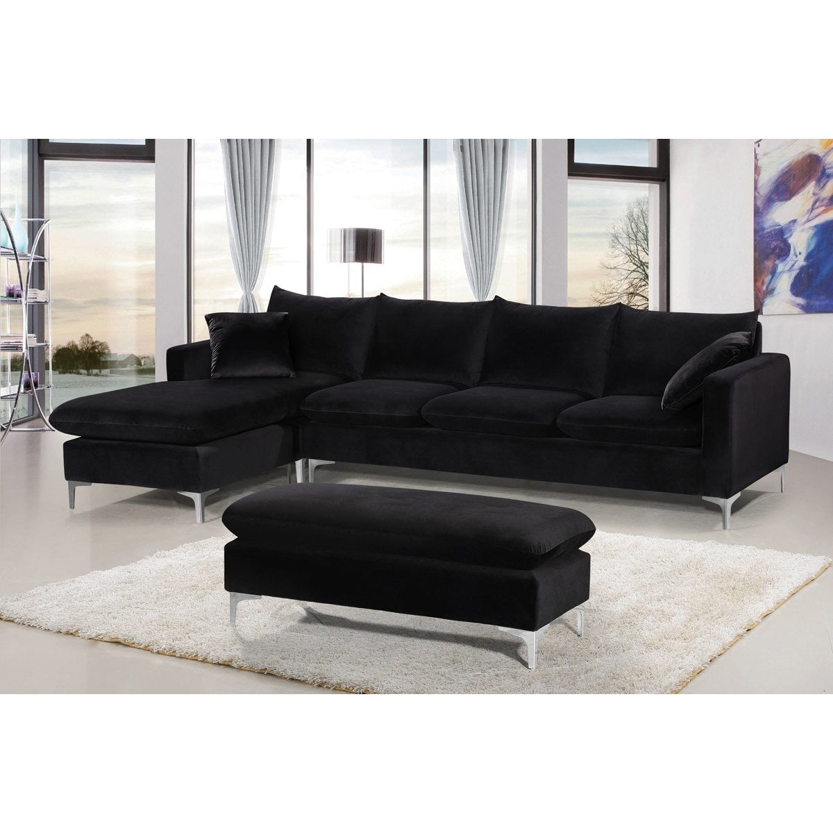 Meridian Furniture Naomi Black Velvet 3pc. Sectional-Minimal & Modern