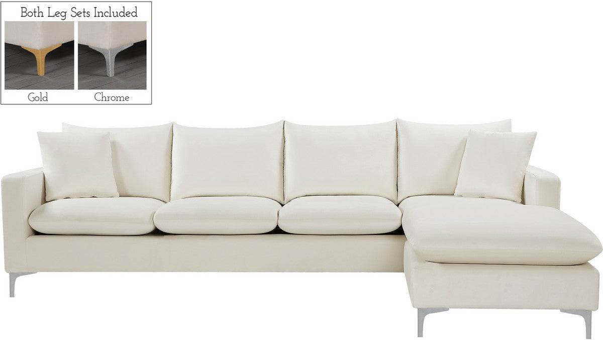 Meridian Furniture Naomi Cream Velvet 2pc. Reversible Sectional