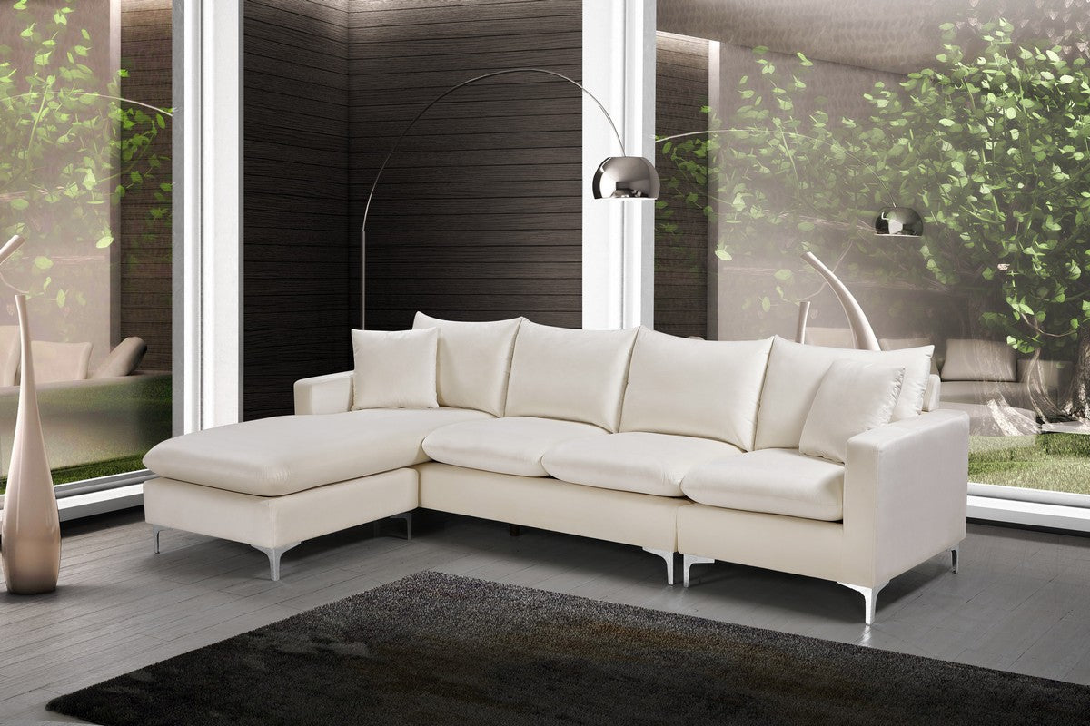 Meridian Furniture Naomi Cream Velvet 2pc. Reversible Sectional