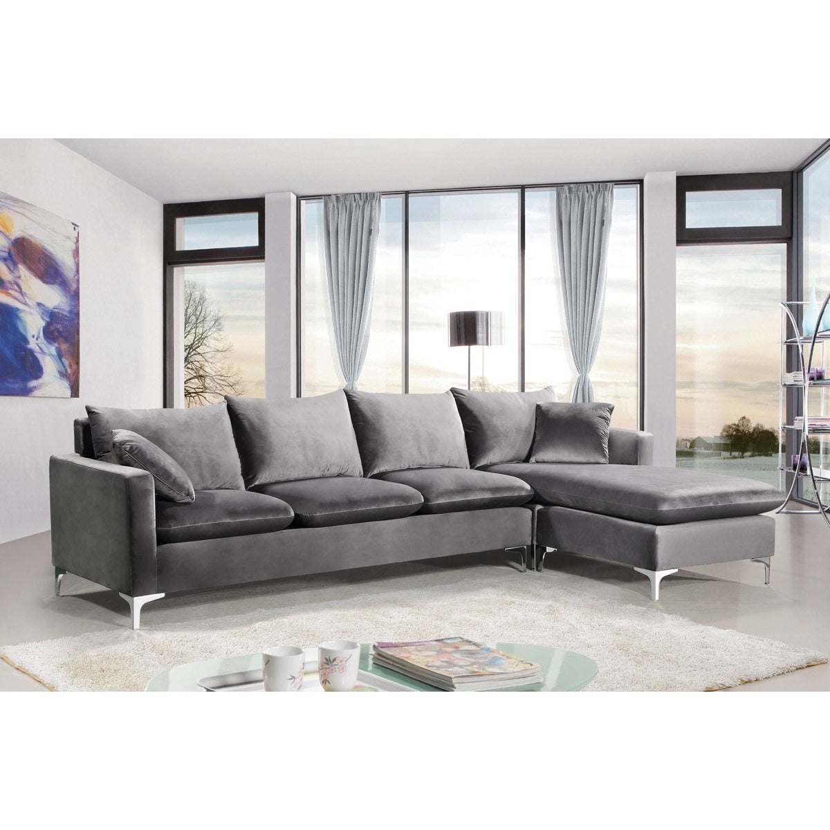 Meridian Furniture Naomi Grey Velvet 3pc. Sectional-Minimal & Modern