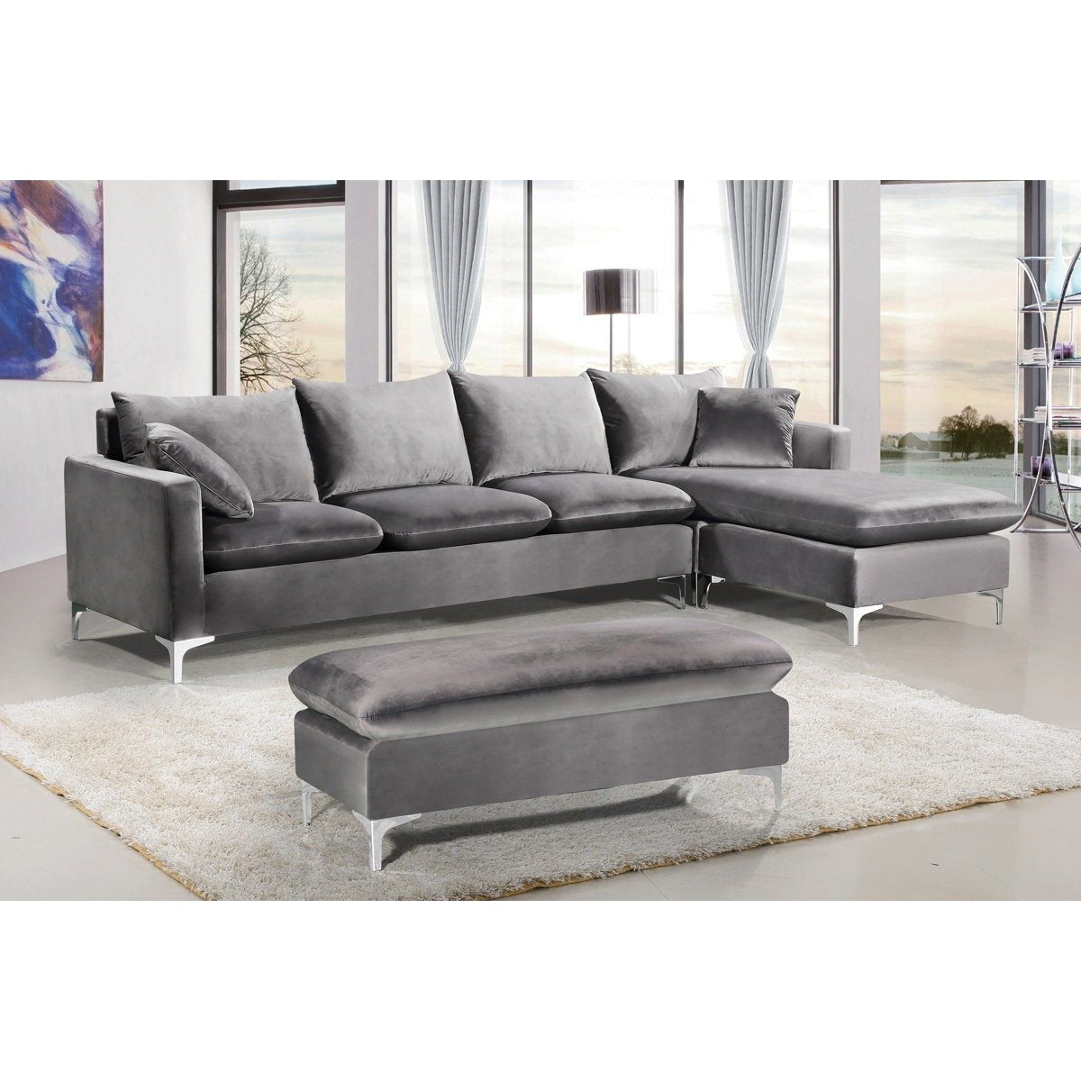 Meridian Furniture Naomi Grey Velvet 2pc. Reversible Sectional