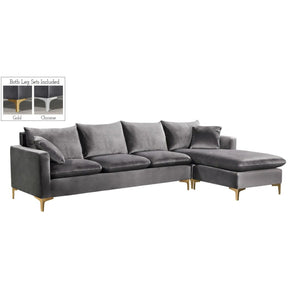 Meridian Furniture Naomi Grey Velvet 2pc. Reversible Sectional