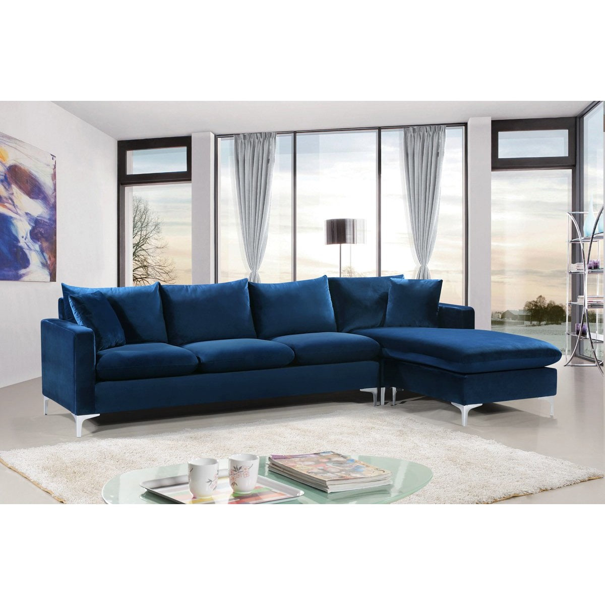 Meridian Furniture Naomi Navy Velvet 3pc. Sectional-Minimal & Modern