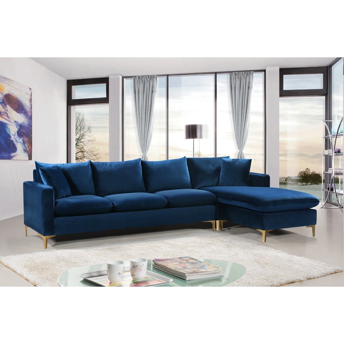 Meridian Furniture Naomi Navy Velvet 2pc. Reversible Sectional
