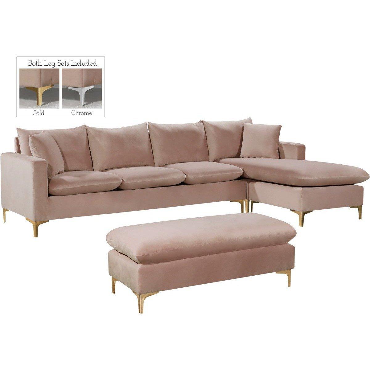 Meridian Furniture Naomi Pink Velvet 2pc. Reversible SectionalMeridian Furniture - 2pc. Reversible Sectional - Minimal And Modern - 1