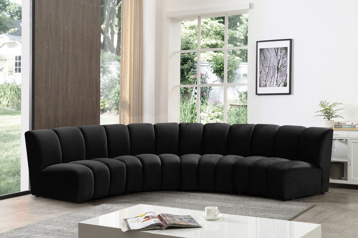 Meridian Furniture Infinity Black Velvet 4pc. Modular Sectional