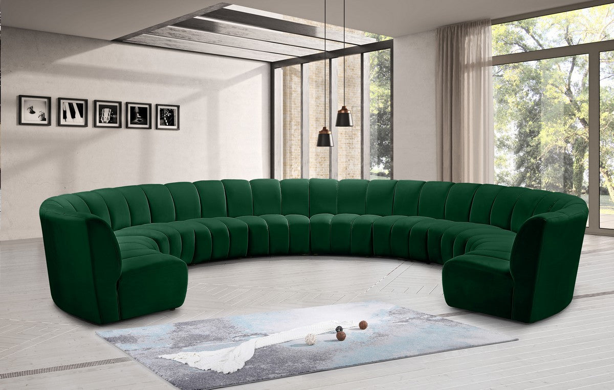 Meridian Furniture Infinity Green Velvet 10pc. Modular Sectional