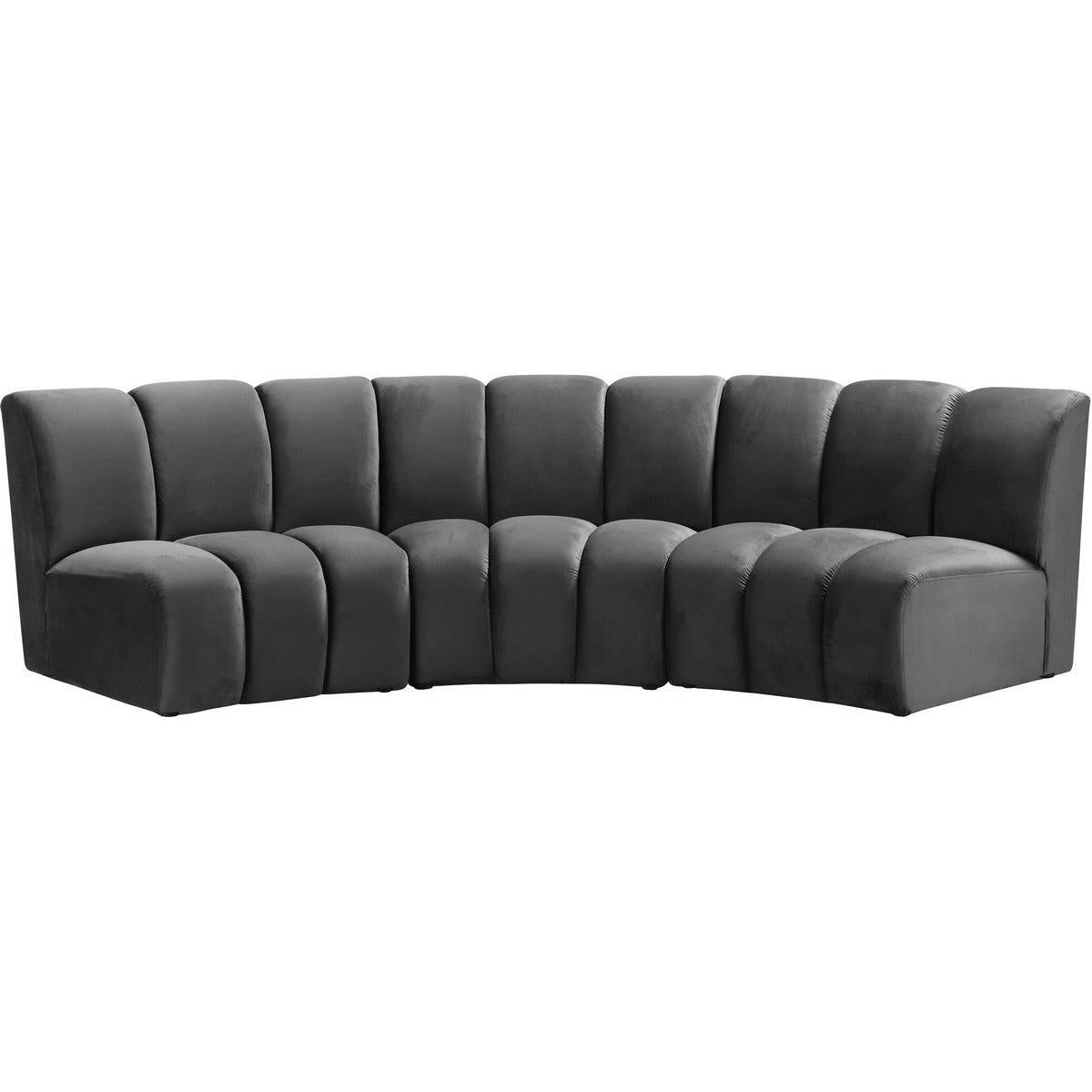 Meridian Furniture Infinity Grey Velvet 3pc. Modular SectionalMeridian Furniture - 3pc. Modular Sectional - Minimal And Modern - 1
