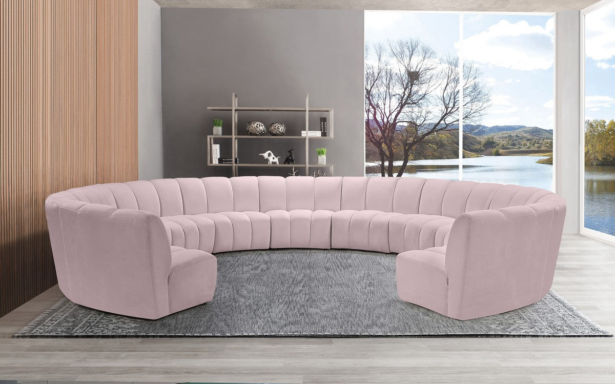 Meridian Furniture Infinity Pink Velvet 11pc. Modular Sectional