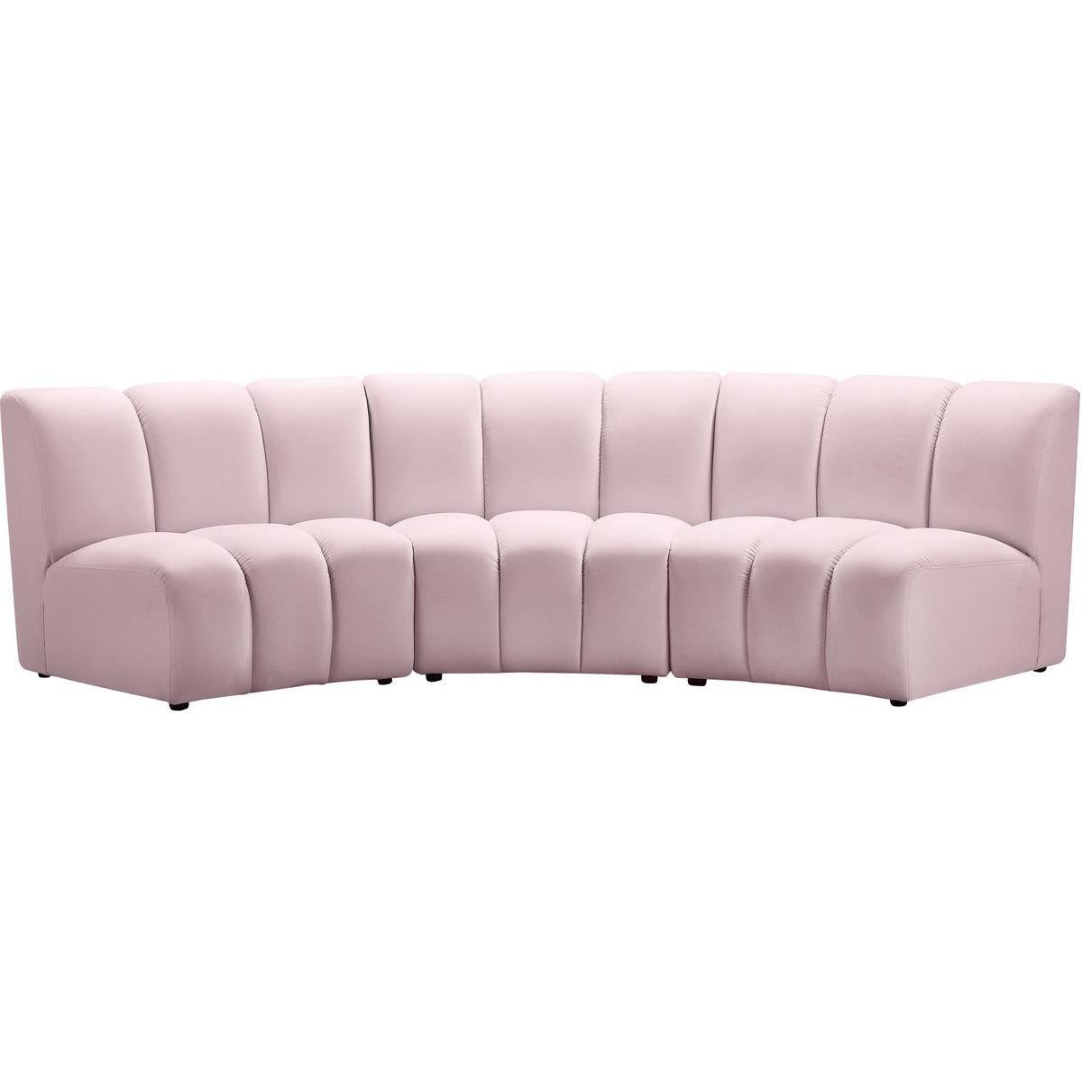 Meridian Furniture Infinity Pink Velvet 3pc. Modular SectionalMeridian Furniture - 3pc. Modular Sectional - Minimal And Modern - 1
