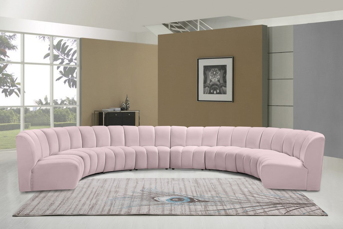 Meridian Furniture Infinity Pink Velvet 8pc. Modular Sectional