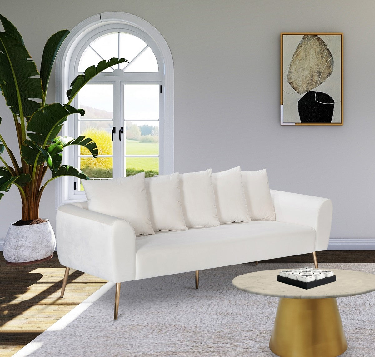Meridian Furniture Quinn Cream Velvet Sofa