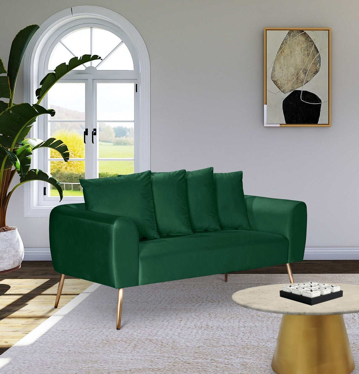 Meridian Furniture Quinn Green Velvet Loveseat