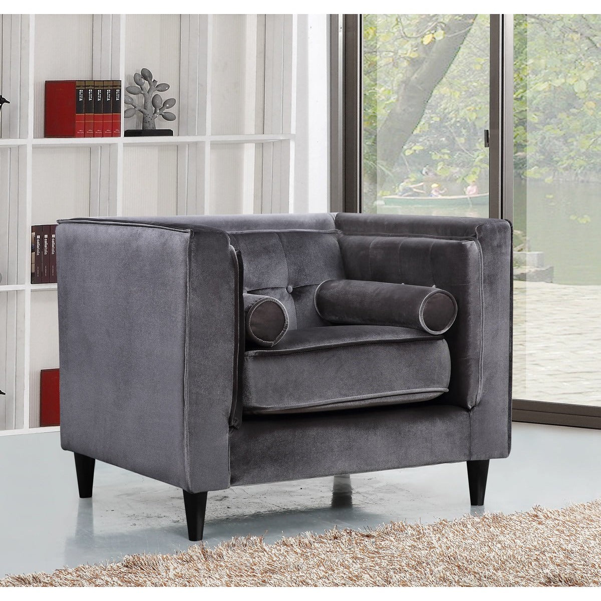 Meridian Furniture Taylor Grey Velvet Chair-Minimal & Modern