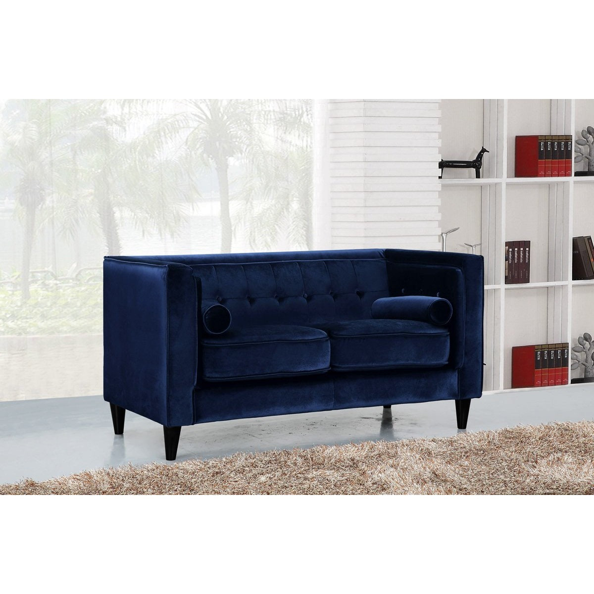 Meridian Furniture Taylor Navy Velvet Loveseat-Minimal & Modern