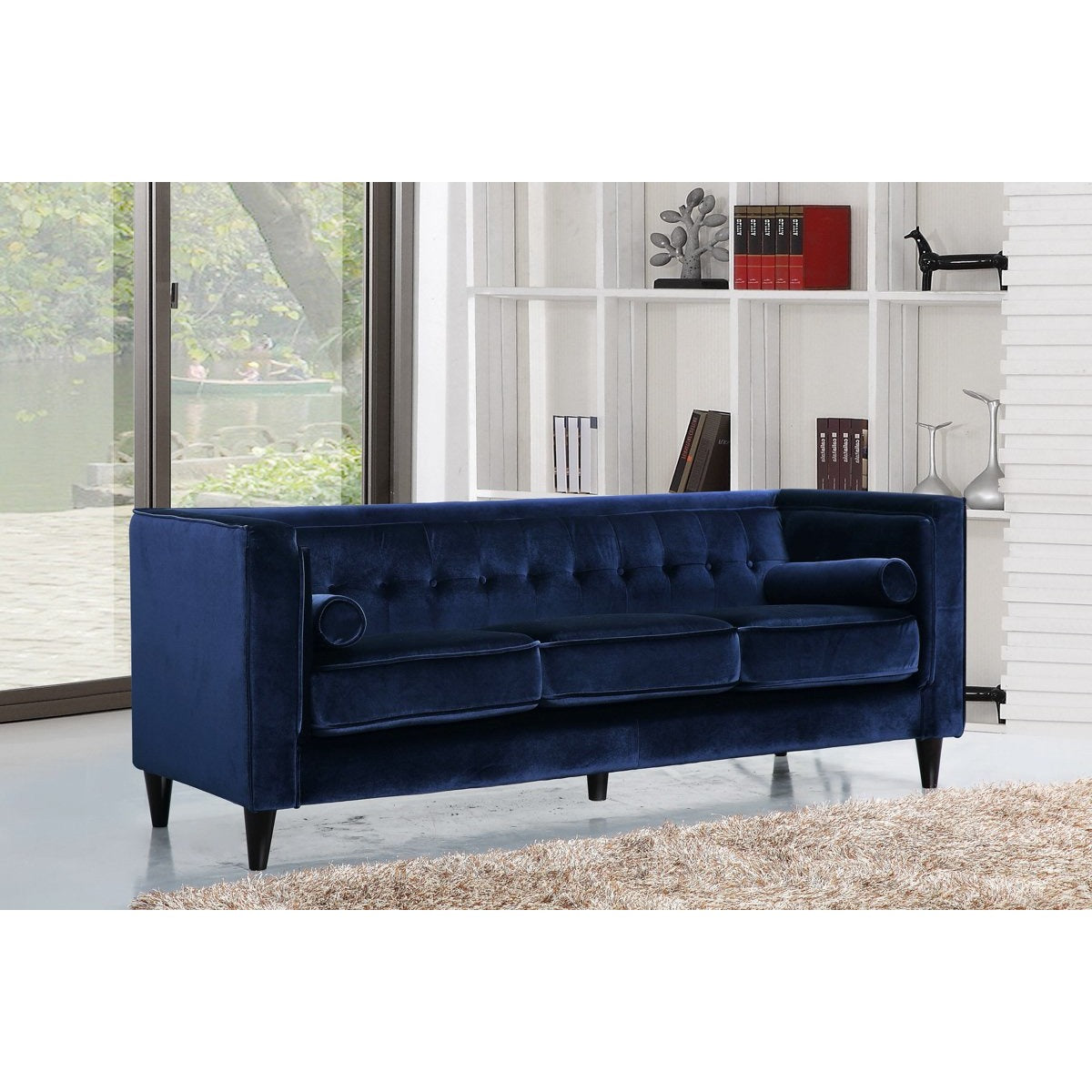 Meridian Furniture Taylor Navy Velvet Sofa-Minimal & Modern