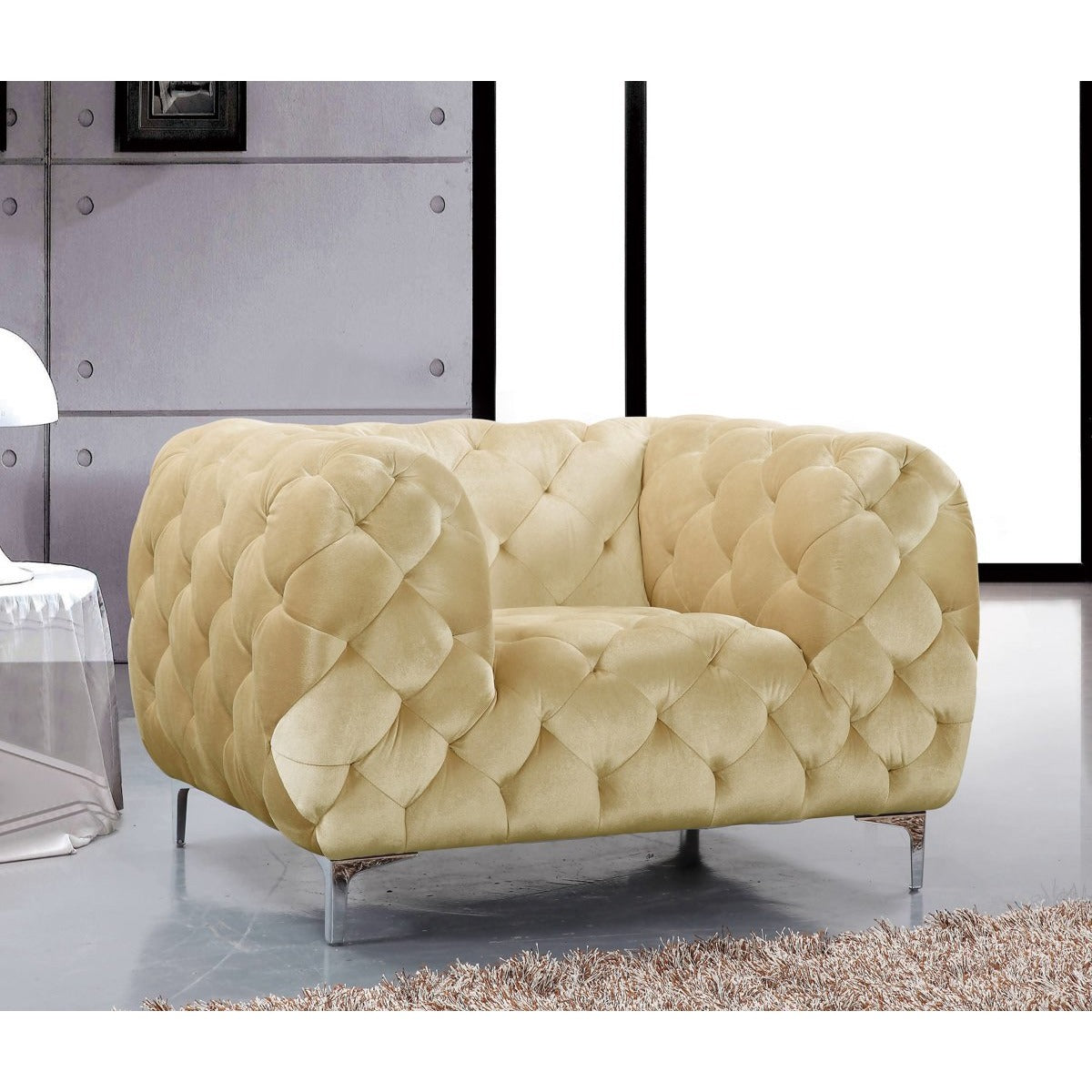 Meridian Furniture Mercer Beige Velvet Chair-Minimal & Modern