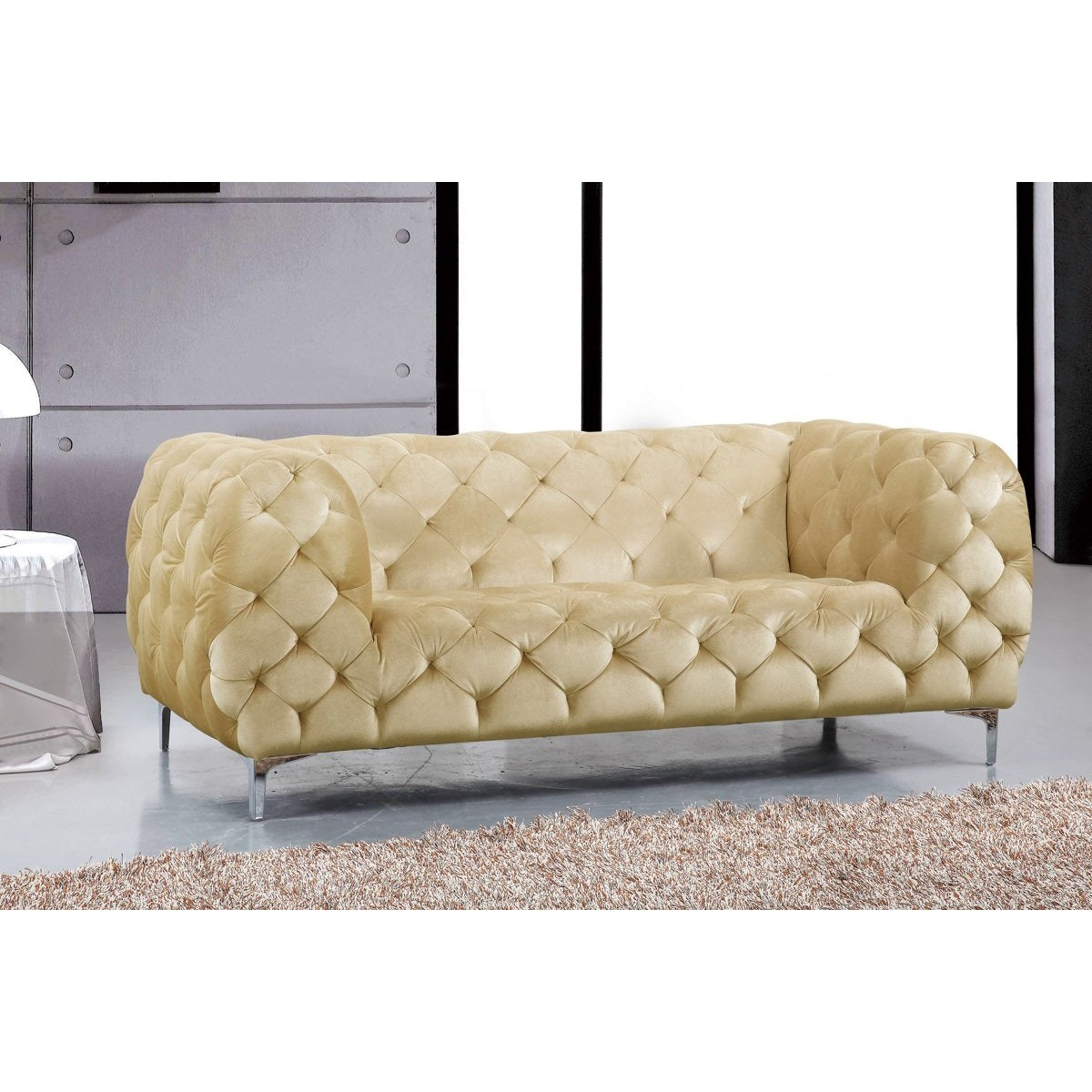 Meridian Furniture Mercer Beige Velvet Loveseat-Minimal & Modern