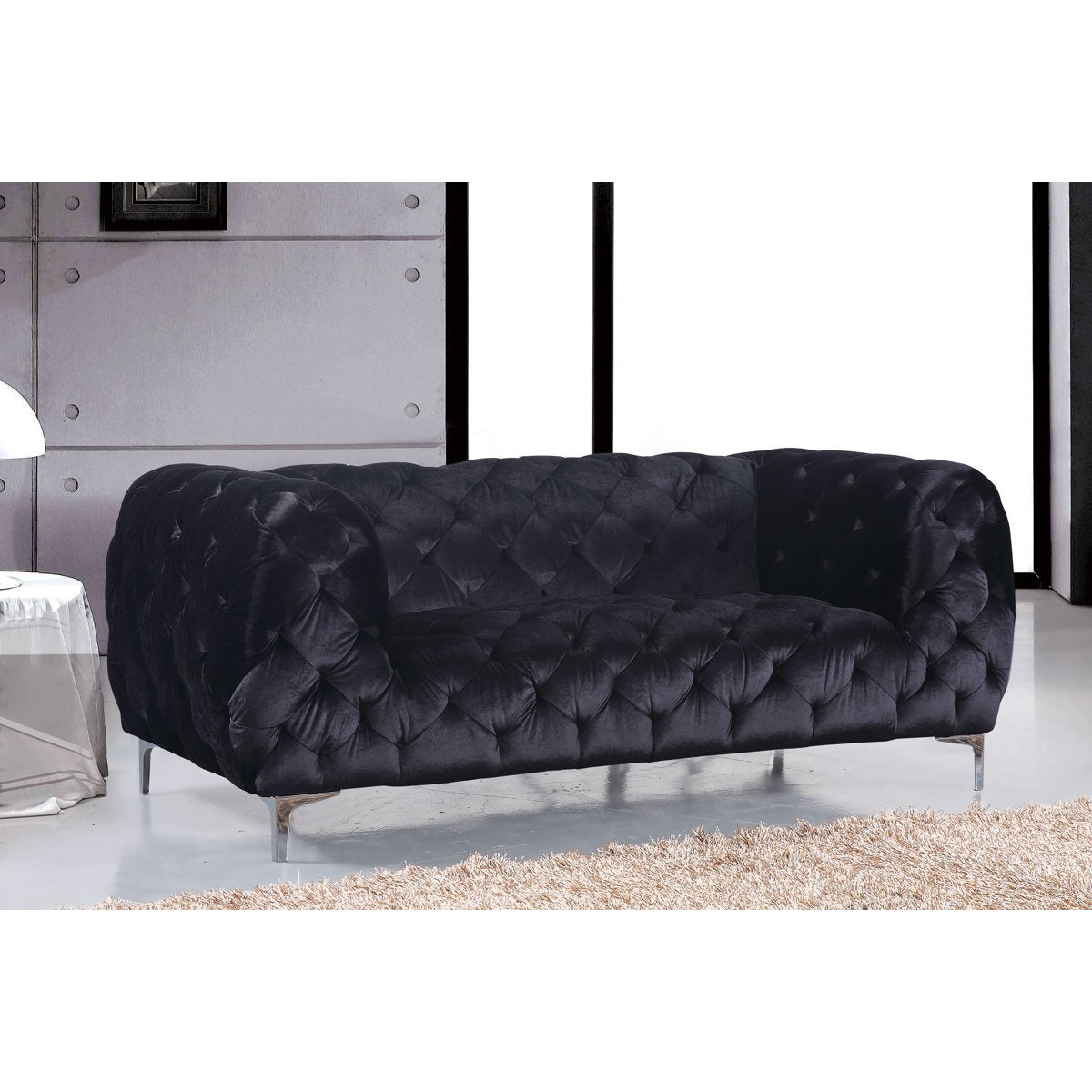 Meridian Furniture Mercer Black Velvet Loveseat-Minimal & Modern