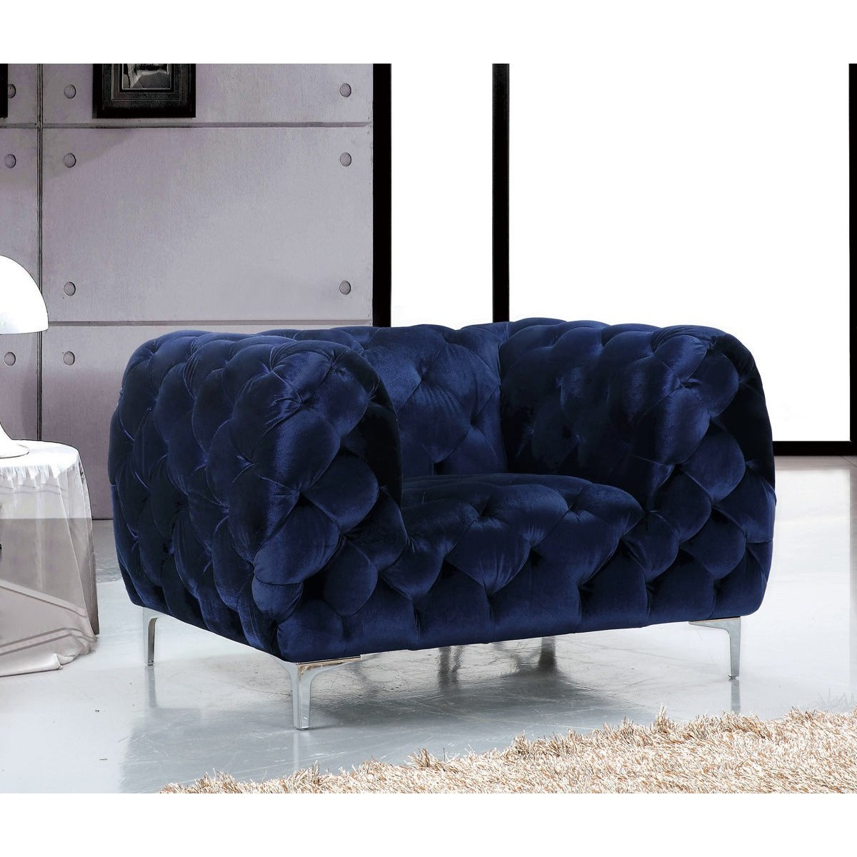 Meridian Furniture Mercer Navy Velvet Chair-Minimal & Modern