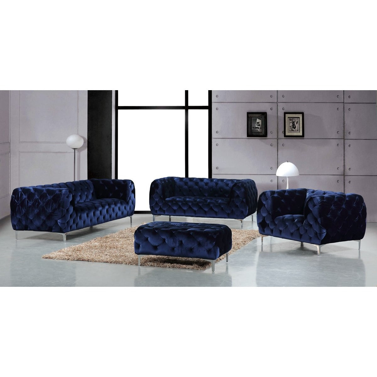 Meridian Furniture Mercer Navy Velvet Loveseat-Minimal & Modern