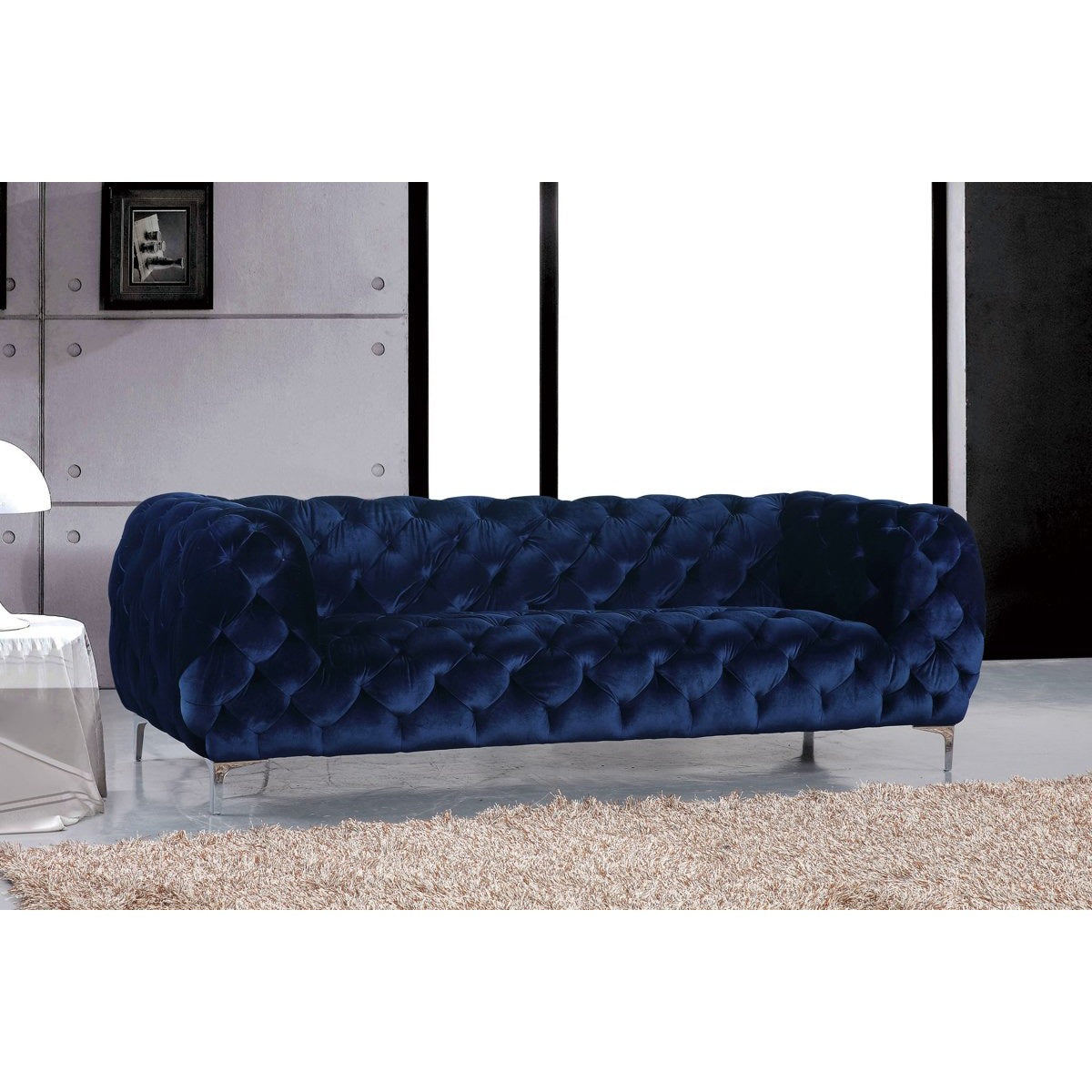 Meridian Furniture Mercer Navy Velvet Sofa-Minimal & Modern