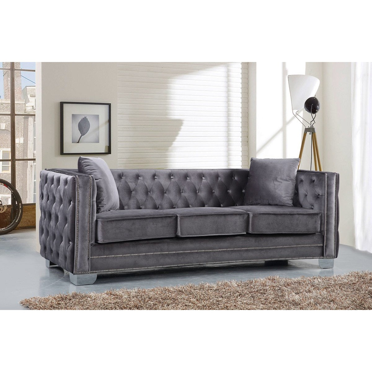 Meridian Furniture Reese Grey Velvet Sofa-Minimal & Modern