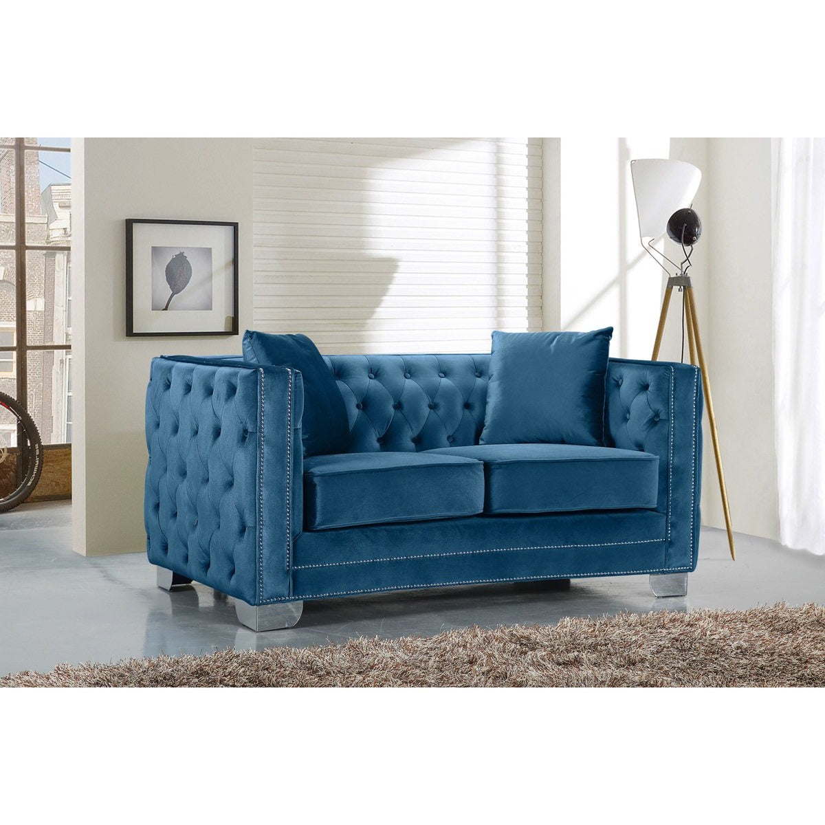 Meridian Furniture Reese Light Blue Velvet Loveseat-Minimal & Modern