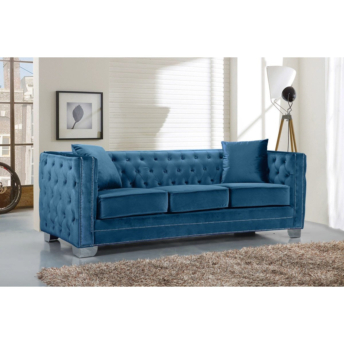Meridian Furniture Reese Light Blue Velvet Sofa-Minimal & Modern