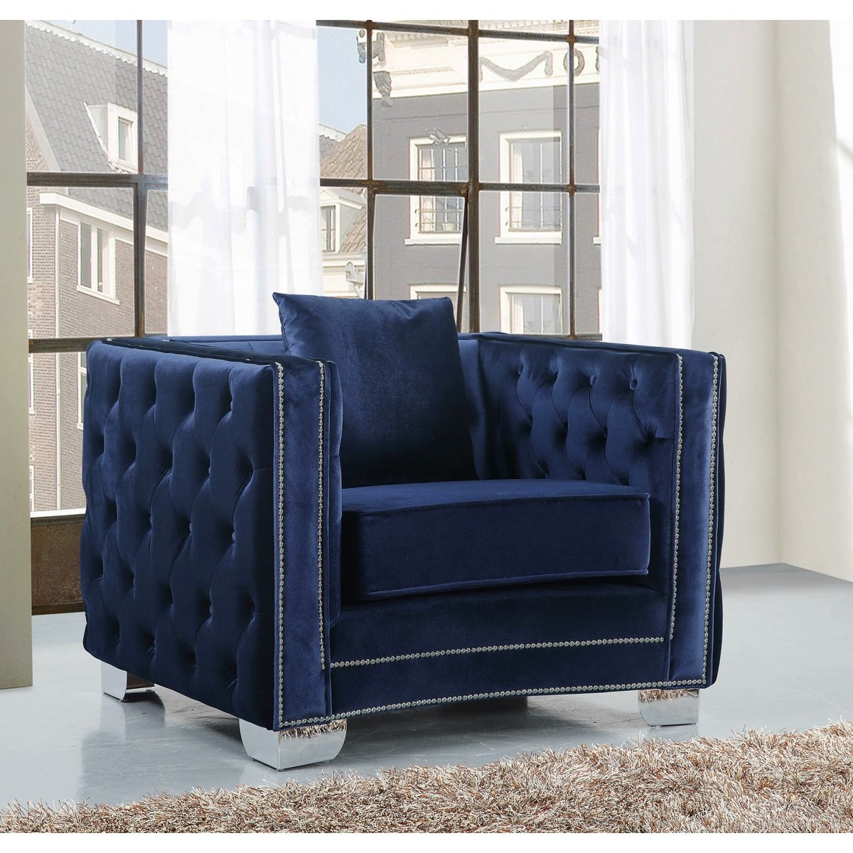 Meridian Furniture Reese Navy Velvet Chair-Minimal & Modern