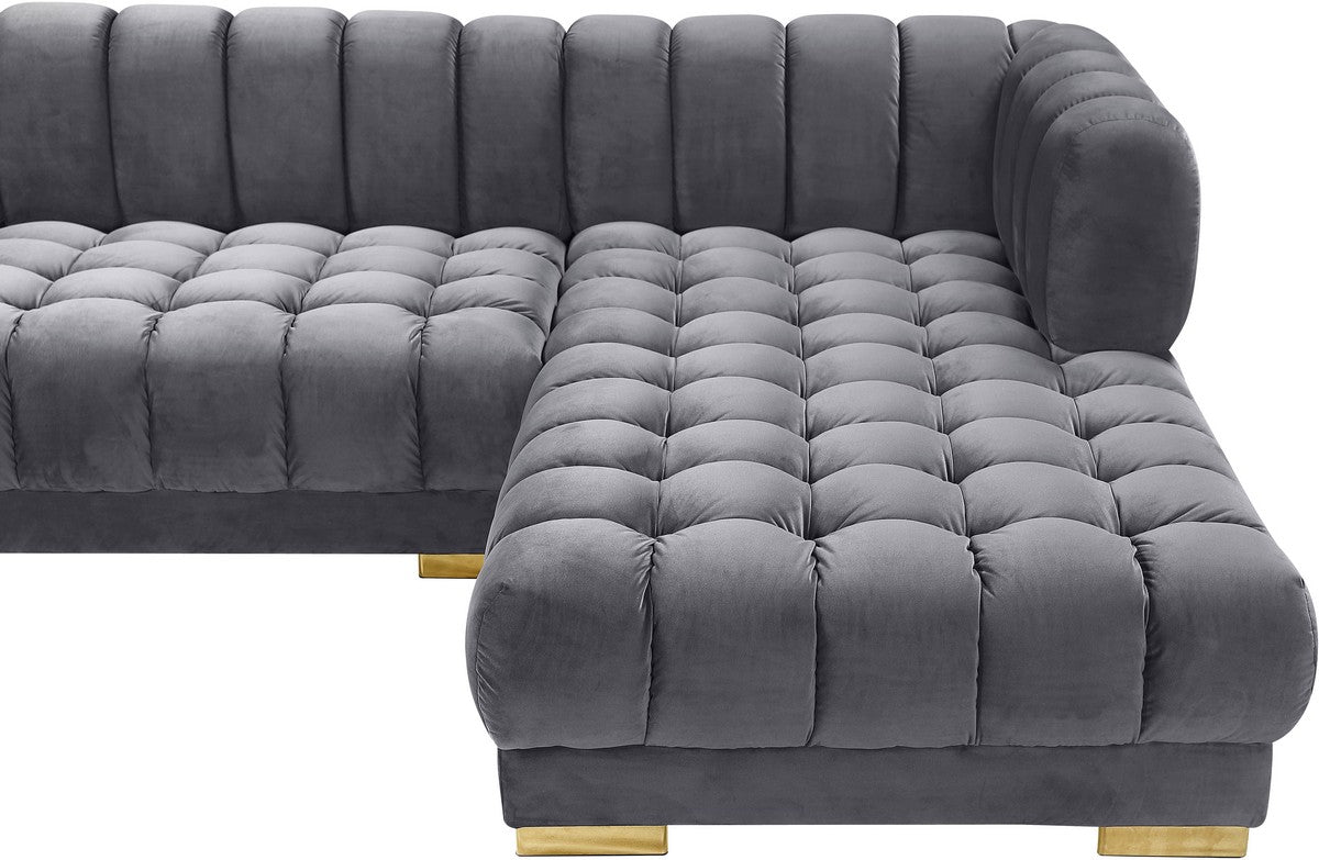 Meridian Furniture Gwen Grey Velvet 3pc. Sectional (3 Boxes)