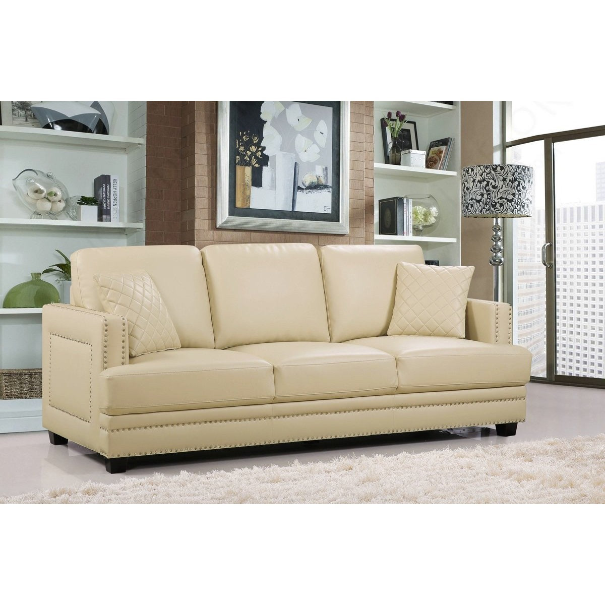 Meridian Furniture Ferrara Beige Leather Sofa-Minimal & Modern