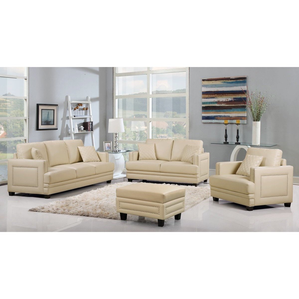 Meridian Furniture Ferrara Beige Faux Leather Sofa