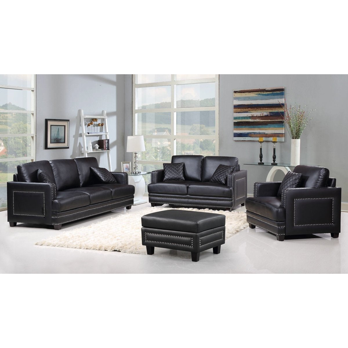 Meridian Furniture Ferrara Black Faux Leather Loveseat
