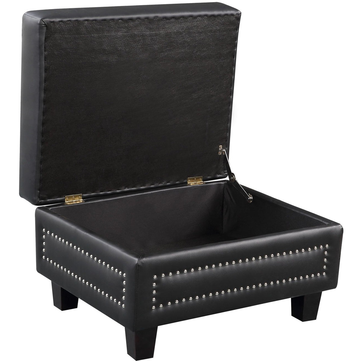 Meridian Furniture Ferrara Black Leather Storage Ottoman-Minimal & Modern