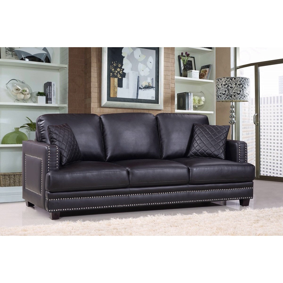 Meridian Furniture Ferrara Black Leather Sofa-Minimal & Modern