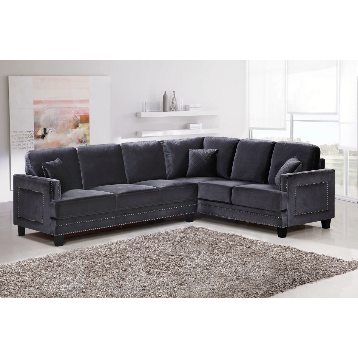 Meridian Furniture Ferrara Grey Velvet 2Pc. Sectional (LAF &amp; RAF)-Minimal & Modern
