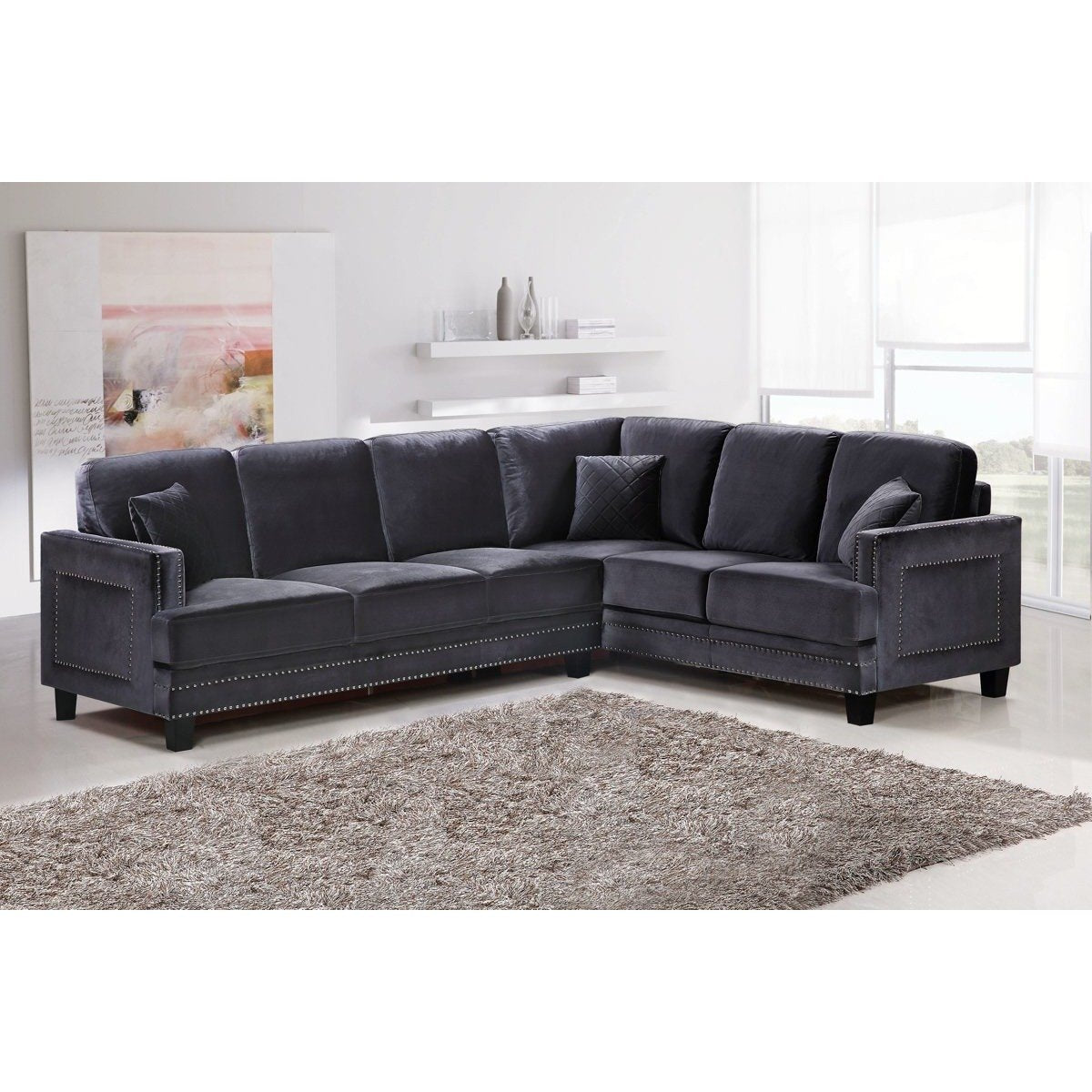 Meridian Furniture Ferrara Grey Velvet 2Pc. Sectional