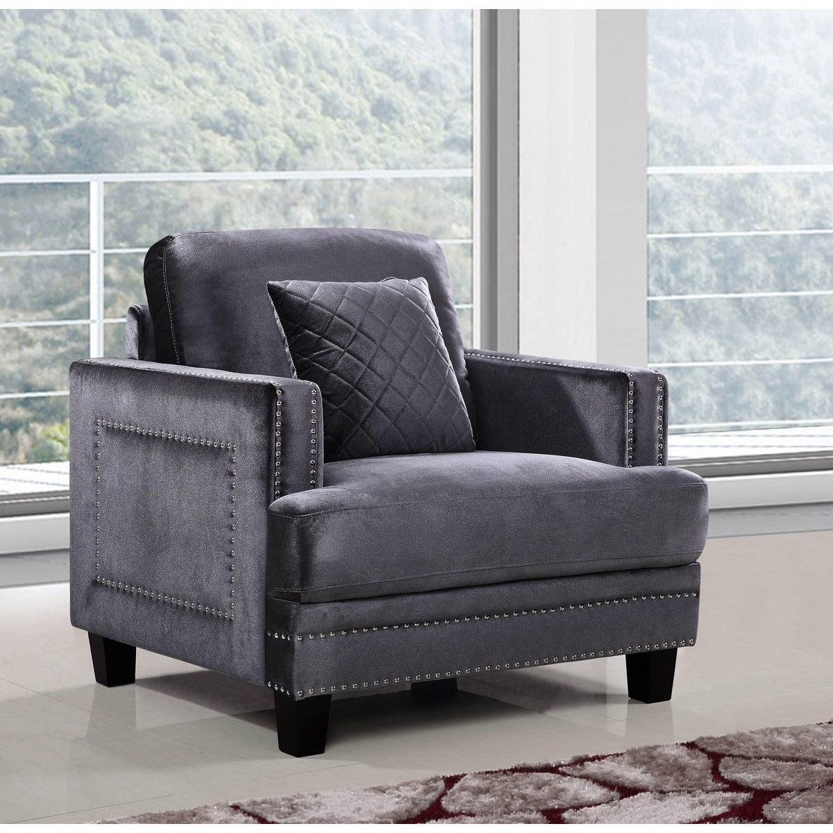 Meridian Furniture Ferrara Grey Velvet Chair-Minimal & Modern